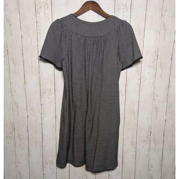 Vintage Black White Dotted Zip Front House Dress Floral Embroidered Lounge Comfy - Picture 5 of 8